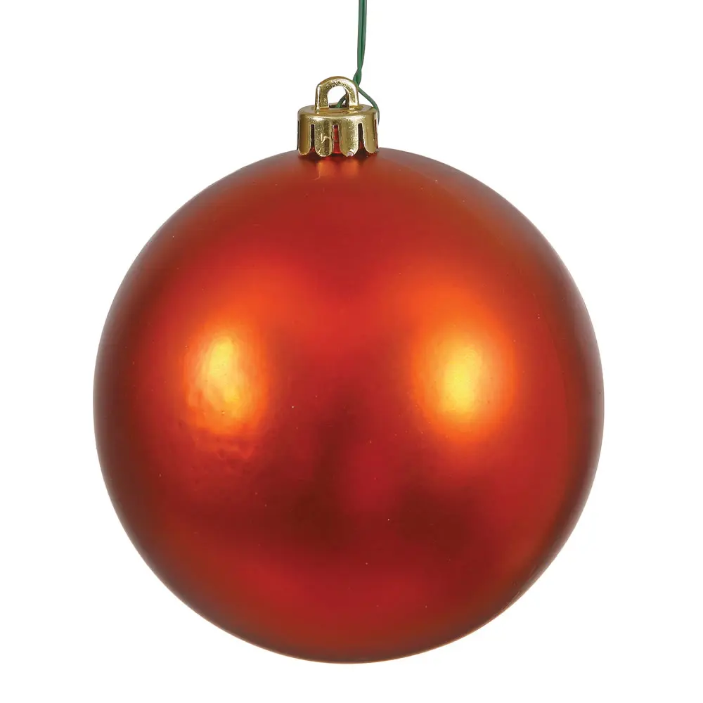 212 MAIN 4 in. Burn Orange Matte Plastic UV-Drilled Christmas Ball Ornament, 6 Pack (6 Pieces per Bag) - Festive Decor for Home & Party Supplies, Six Pack