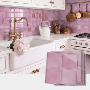 20/24 pieces pink self-adhesive decorative wall tiles, classic pink square tiles sticker - Marble Backsplash Wallpaper for kitchen, balcony, sink, bathroom, dining - 6x6 inches Waterproof Wall Sticker