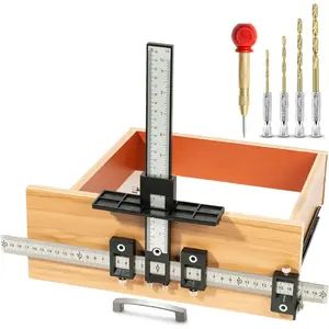 Cabinet Hardware Jig, Aluminum Alloy Cabinet Handle Jig Tool for Fast and Accurate Installation of Door Handles and Drawer Front Knobs, Pulls(with Automatic Center Punch and 4 Drill Bits)