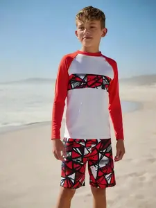 Sun Protection Swimwear Set, Long Sleeve Quick-Dry Breathable UV Protection Surfing Gear, Boy Beach Sports Suit, Swimsuits With Shorts