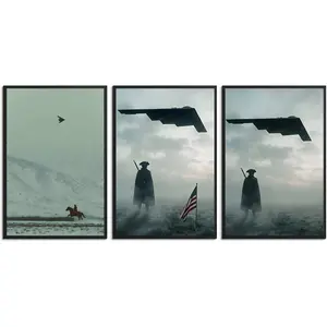 U.S. Semiquincentennial Commemorative Poster Freedom B-2 Themed Wall Art American Air Force Style Home Decor Canvas Poster Gallant Cowboy on Leaping Steed with B-2 Spirit Bomber Exquisite Gift for Men Women