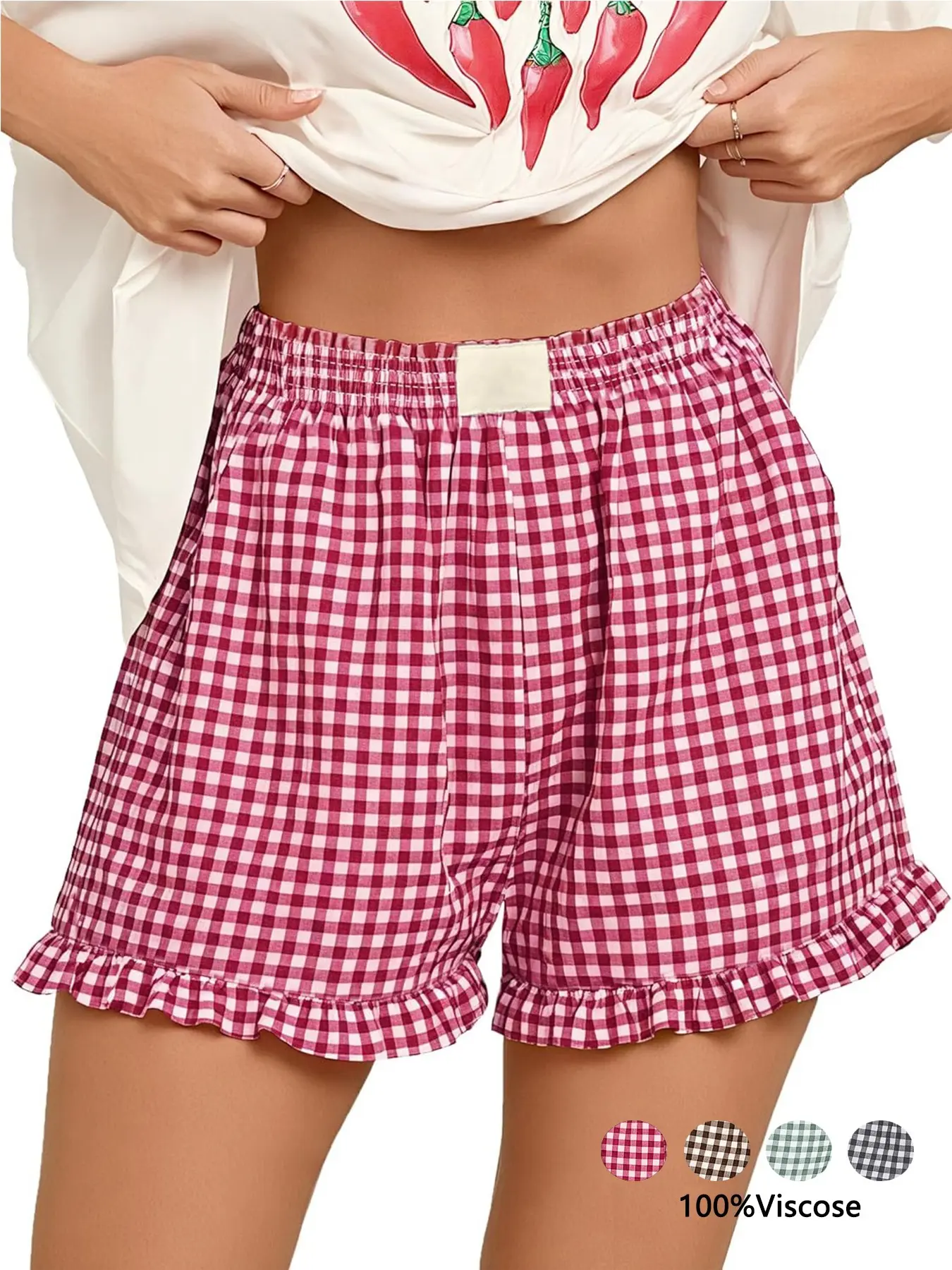 Women's Plaid Shorts Fashion Chic Casual Elastic Waist Pocket Sleepwear Full Cotton Breathable Versatile Loose Fit Short Pants Y2K Girl Leisure Shorts