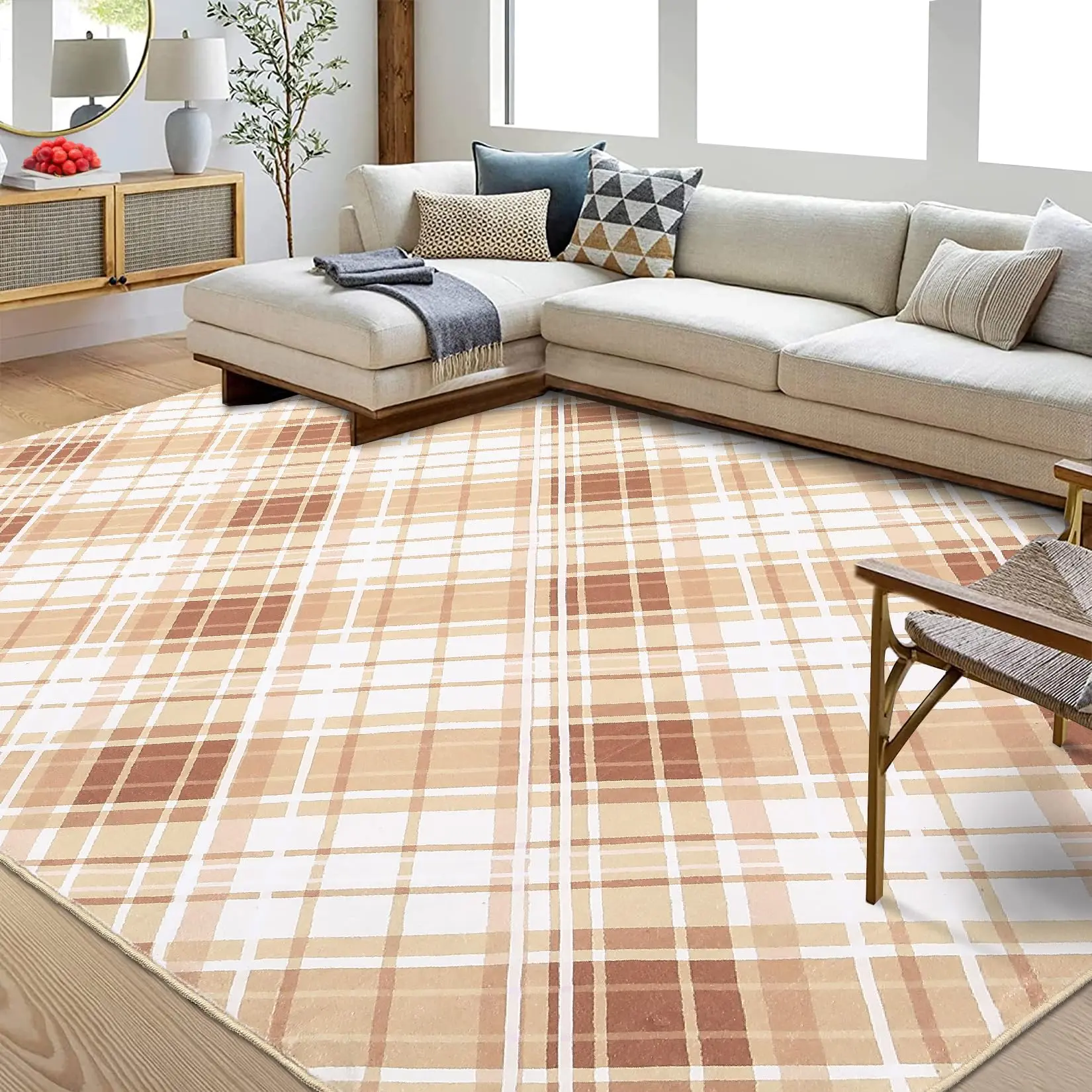 GARVEE 10x13 Modern Plaid Area Rug for Living Room, Bedroom, Dining Room, Home Office, Nursery, Playroom - Washable, Soft, Low Pile, Non-Slip, Foldable Thin Carpet