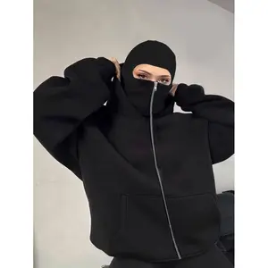 Women'S Stylish Black Hooded Zip-Up Sweatshirt with Double Hood - Casual Pullover with Drawstring, Long Sleeves, and Front Pockets, All-Season Comfort Fit, Casual Wear Hoodie | Trendy Casual Hoodie | Zippered Hoodie