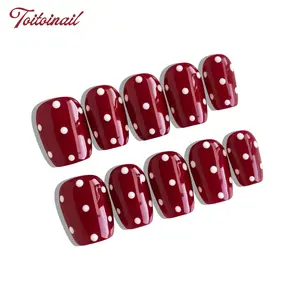 Red Dot Handmade Press-On Nails | Short Square Shape, 10pcs | Retro Red Polka Dot Design | Glossy White Dot Accents | Diy Nail Art | Reusable DIY Nail Kit Set for Women | Trendy Nails for Spring, Summer, Travel & Daily Wear | Cute Retro Girly Look