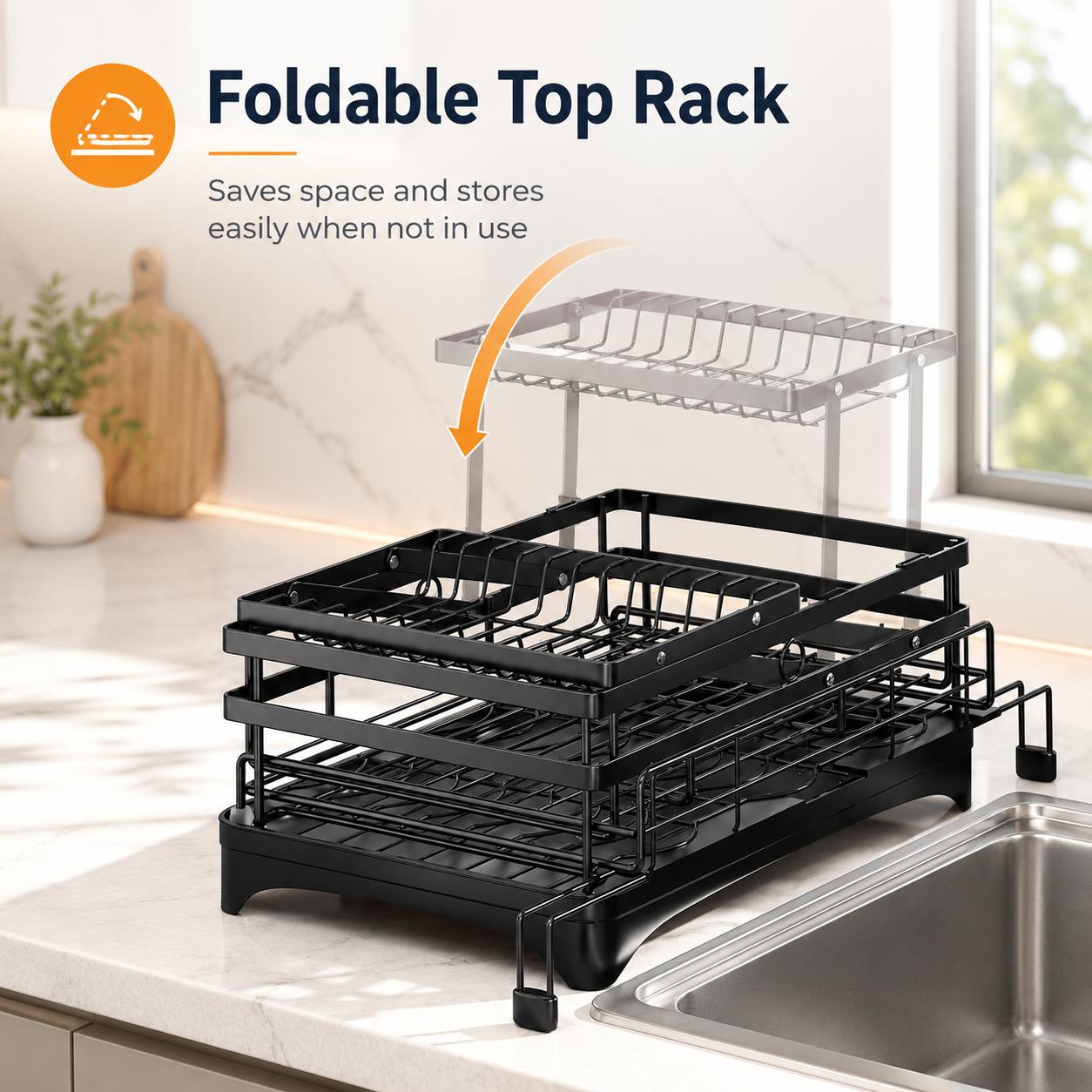 【DealsForYouDays】Snofrid Foldable Over Sink Dish Drying Rack|Pull-Out 2-Tier Dish Drainer with Utensil Holder|Space Saving Kitchen 【DealsForYouDays】Snofrid Foldable Over Sink Dish Drying Rack|Pull-Out 2-Tier Dish Drainer with Utensil Holder|Space Saving Kitchen
