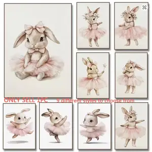 1pc Frameless Cute Ballerina Bunny Ballet Animal Posters and Prints Canvas Printing Wall Art Picture for Girls Room Nursery Home Decor (9 different styles to choose from)