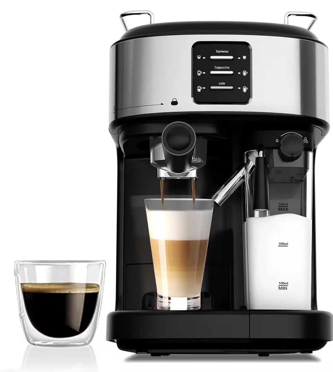 Electactic 20-Bar Pump Compact Espresso Machine with Auto Froth, Stainless Steel Coffee Maker with Temp Control & Small Footprint for Cappuccino, Latte