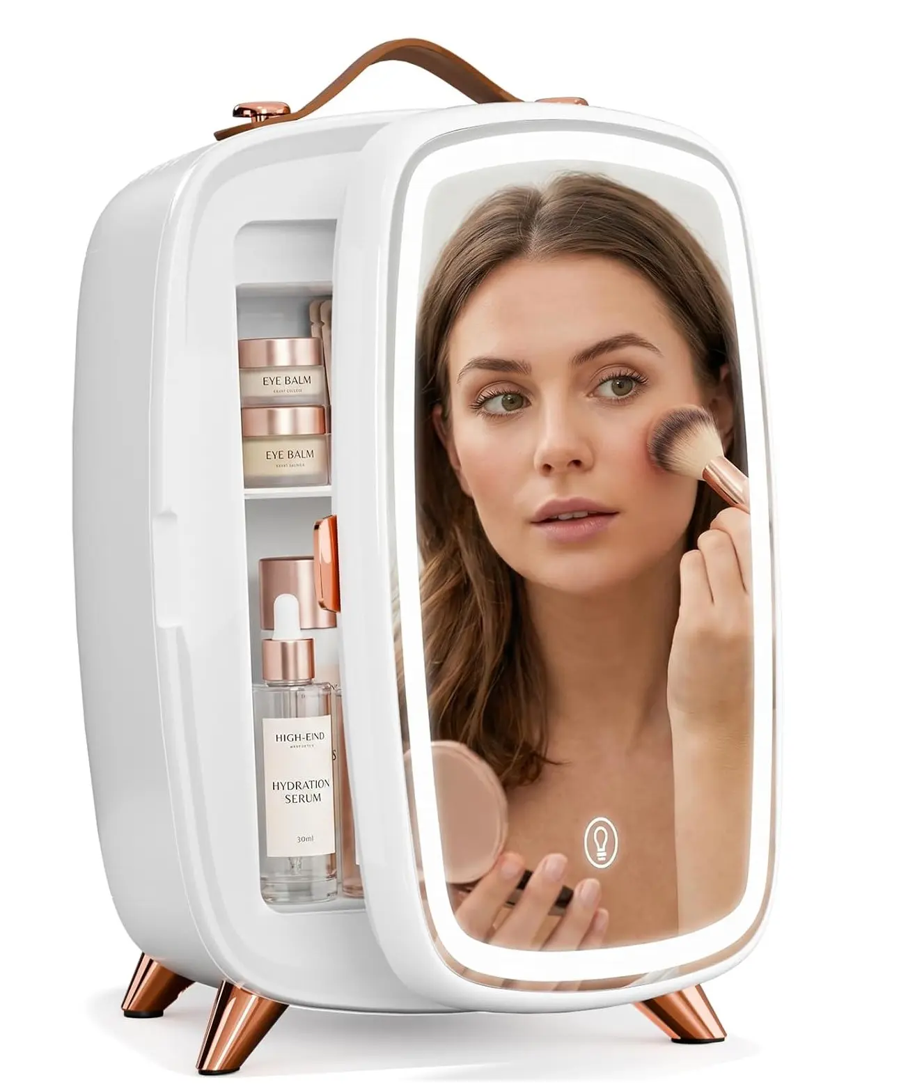 6L Mini Makeup Fridge, 8-Can Portable Skincare Refrigerator with Dimmable LED Mirror & Light, Compact Cooling Storage for Vanity, Bathroom, Office, Dorm, Car tiktokshopbacktoschool