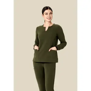 Long Sleeve Notch Neck Top Olive