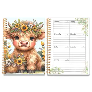 1pc A5 A Calf with A Floral Wreath Holding A Basket Spiral Undated Planner, Daily Weekly Agenda Notebook, Weekly Planner, Office School Stationery, Goal Setting & Planning, 8.3x5.5 in, 50 Sheets, Spiral Bound Planner