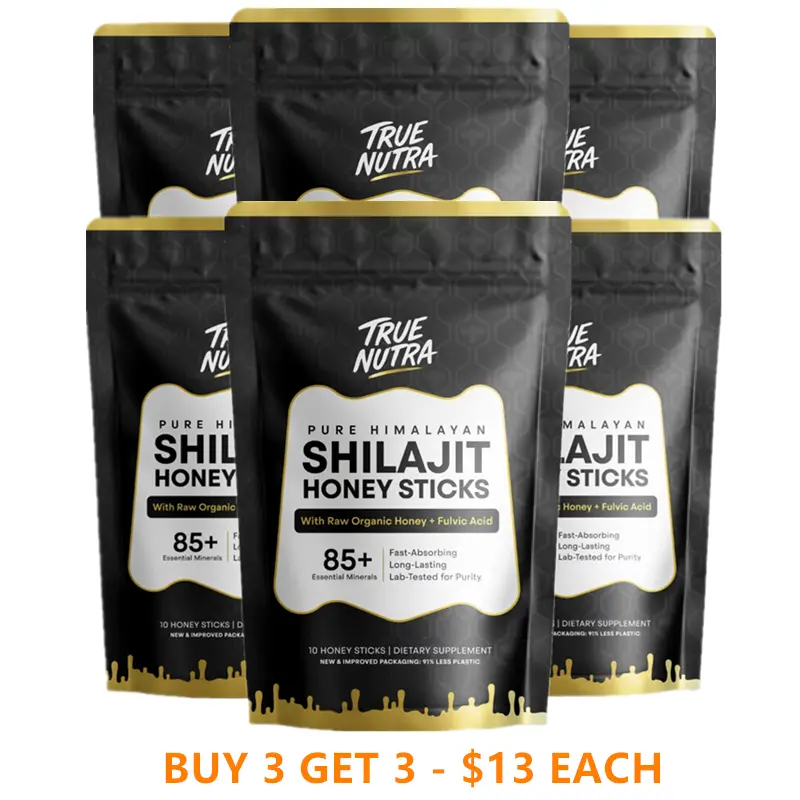 B3G3 True Nutra Pure Himalayan Shilajit Honey Sticks with Raw Organic Honey Fulvic Acid, 85+ Essential Minerals - Long Lasting - Fast Absorbing - 10 Sticks