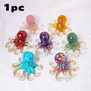 Random Color Natural Crystal Octopus Statue, Unique Crystals, Crystal Carvings, 1 Count Creative Desktop Ornament, Decorative Ornament for Home Office Tabletop