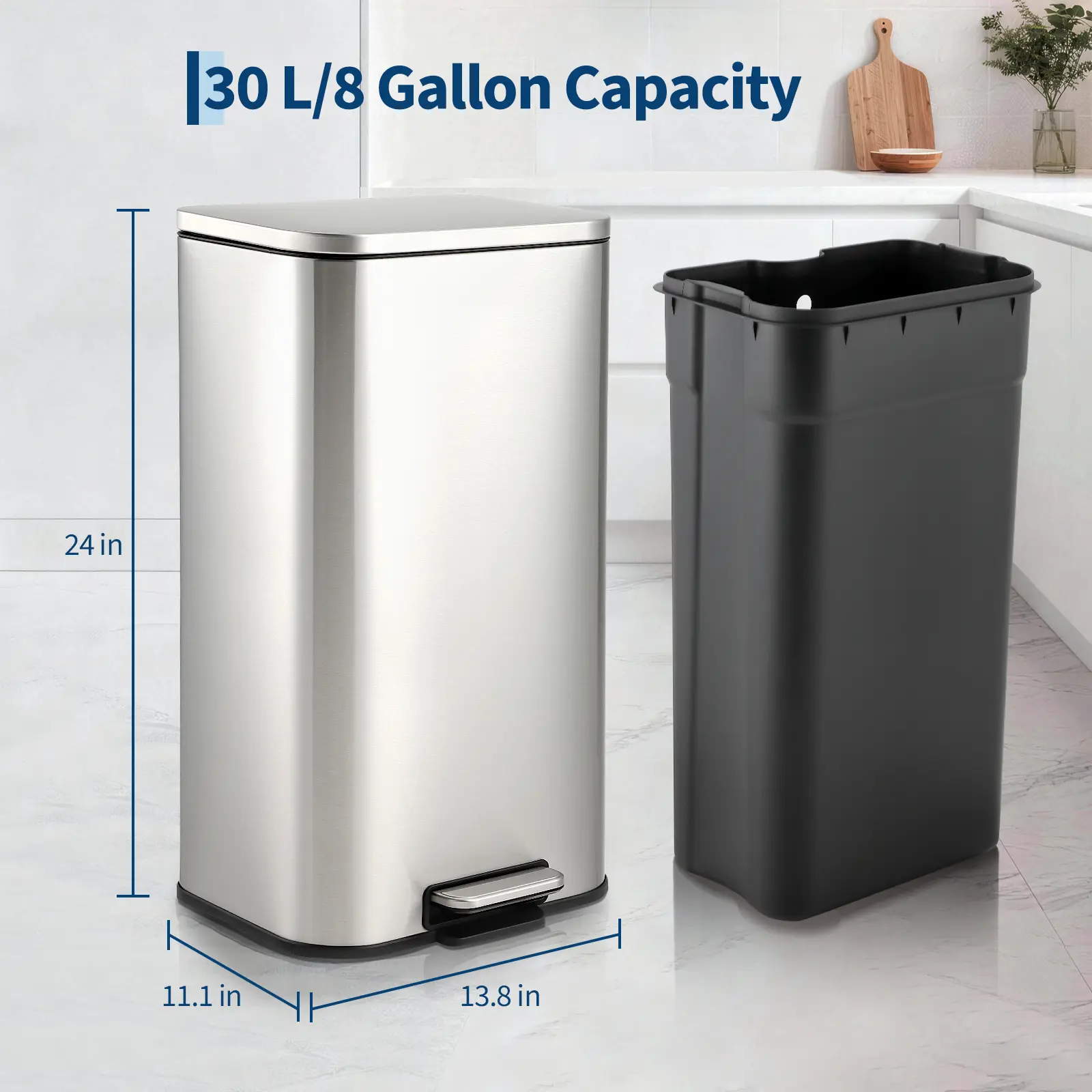 8Gallon - 35*28.1*61cm - Stainless steel color
