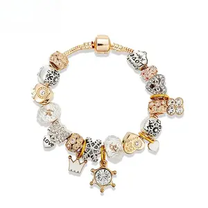 Beaded Crystal Bracelet with Crown, Heart & Snowflake Charms, Elegant Fashion Jewelry for Women, Perfect for Daily Wear, Parties & Gifting