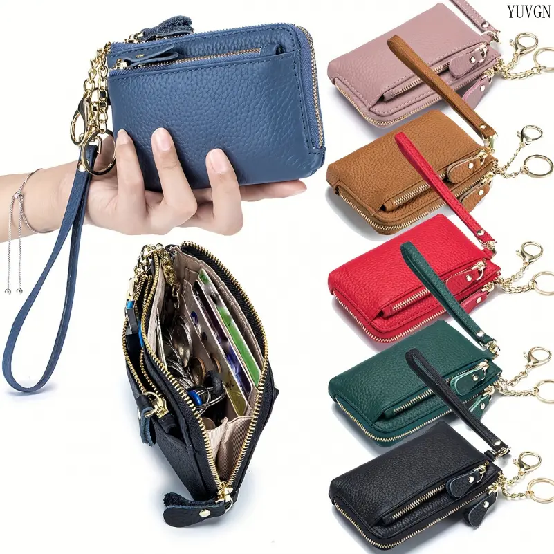 Women's Lychee Textured Zippered Card & Coin Wallet - Detachable Wrist Strap, Portable Mini Pouch for Daily Use (Sports & Outdoor Gym Accessory) tiktokshopbacktoschool