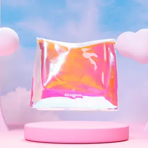 The Magic Pouch Iridescent See-Through Holographic Makeup Bag - Cute Preppy Pink Travel Bag