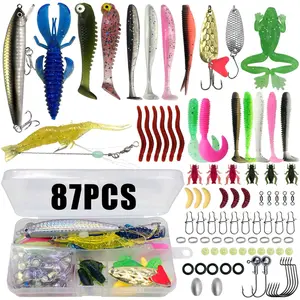 Fishing Lure Set, Crankbait, Soft Plastic Worms, with Triple Hooks and Lead Pendant Accessories, Durable Artificial Fishing Gear Kit, Fishing Equipment