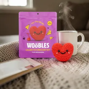 The Woobles Beginner Crochet Kit Val the Heart for Ages 12+ with Easy Peasy Yarn 4mm Hook & Video Tutorials