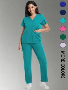 Unisex V-Neck Multi-Pocket Workwear Set, Comfortable Quick-Dry Breathable Durable, Adjustable Waist, Ideal for Nurses Dentists Spa Beauty Clinics Uniforms