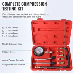 Gasoline Engine Compression Meter Pressure Gauge 0-300 PSI with M10 M12 M14 M18 Adapter Car Truck Vehicle Automotive Cylinder Tester Kit