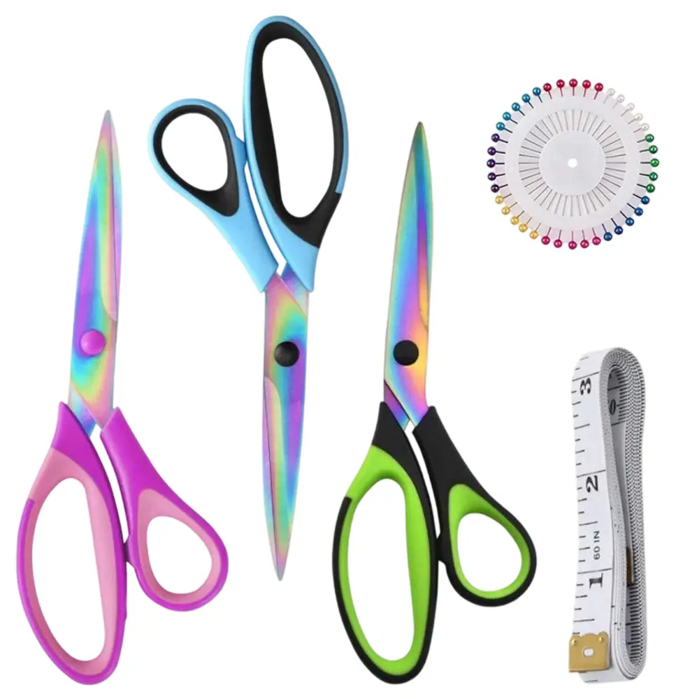 3Pcs  All-Purpose Scissors & 1Pc Tape Measure & Pins Kit, Bulk Ultra Sharp Blade Shears, Comfort-Grip Sturdy Scissors for School, Office, Home, Sewing, Fabric, Craft Supplies, Right/Left Handed