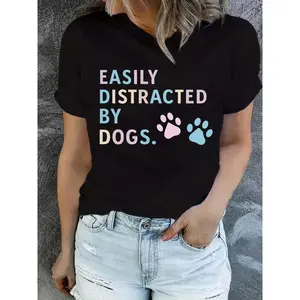 Dog Lover Casual Summer Tee with Funny Slogan and Adorable Paw Print Design