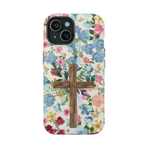Blooming Faith Floral Cross Case - Rustic Wood Cross on Pastel Garden Wear Your Hope |     Compatible with iPhone 7–16 Series Flower Smartphone Compatible with Samsung Galaxy S25