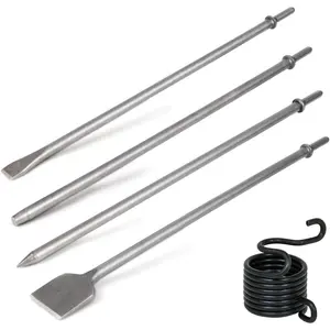 4Pcs Air Hammer Chisel Bits, 17.7 Inch Long Air Flat Chisels, Pneumatic Cold Chisel and Taper Punch, 2 Inch Wide Air Scraper Hammer Attachments for Concrete and Tile (17.7 Inch)