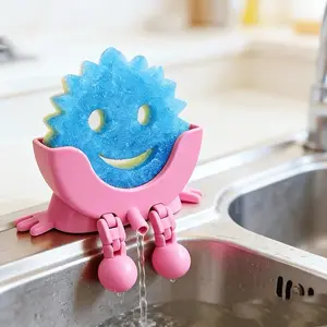 6-Pack Smiley Face Drain Sponge Organizer Rack, Durable Multifunctional Ventilated Home Supply for Kitchen Sink, Countertop Sponge & Cleaning Tool Storage