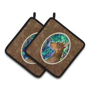 212 MAIN Doberman Fabric Pot Holders - Pair, 7.5x3x7.5 in, Thick, Colorful, Insulated, Heat-Resistant Kitchenware