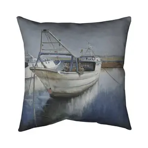 360 Stand 16x16 in. Blue Fishing Boat Coastal Marine Pillow - Polyester Twill Weave Home Decor Accent, Coastal Theme Soft Furnishing Textile, Coastal Standard Pillows, Marine Standard Pillows