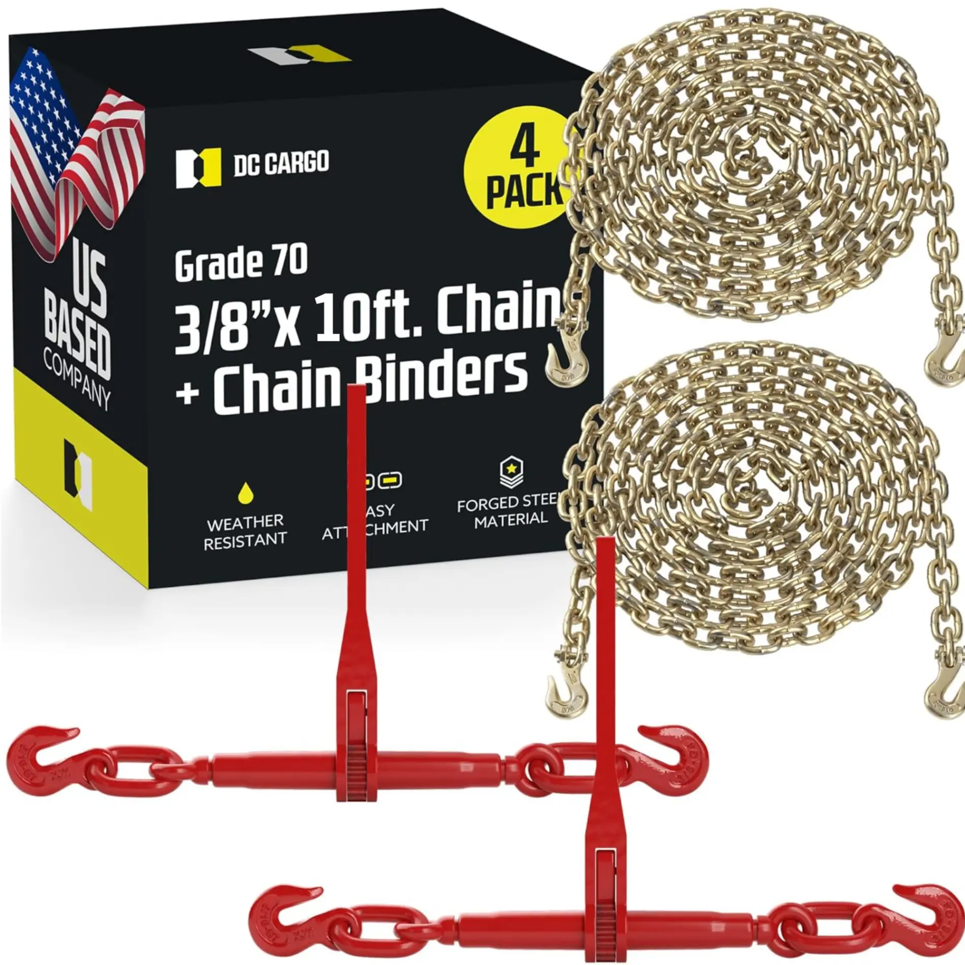 5/16" Grade 70 Chain - 10' Chain and Ratchet Binder kit: 4 Pack 5/16" Grade 70 Chain - 10' Chain and Ratchet Binder kit: 4 Pack