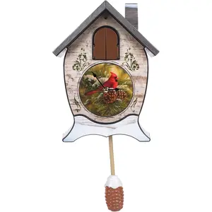 Wild Wings December Dawn Cardinal Rosy Red 17 x 9 Christmas Cuckoo Clock