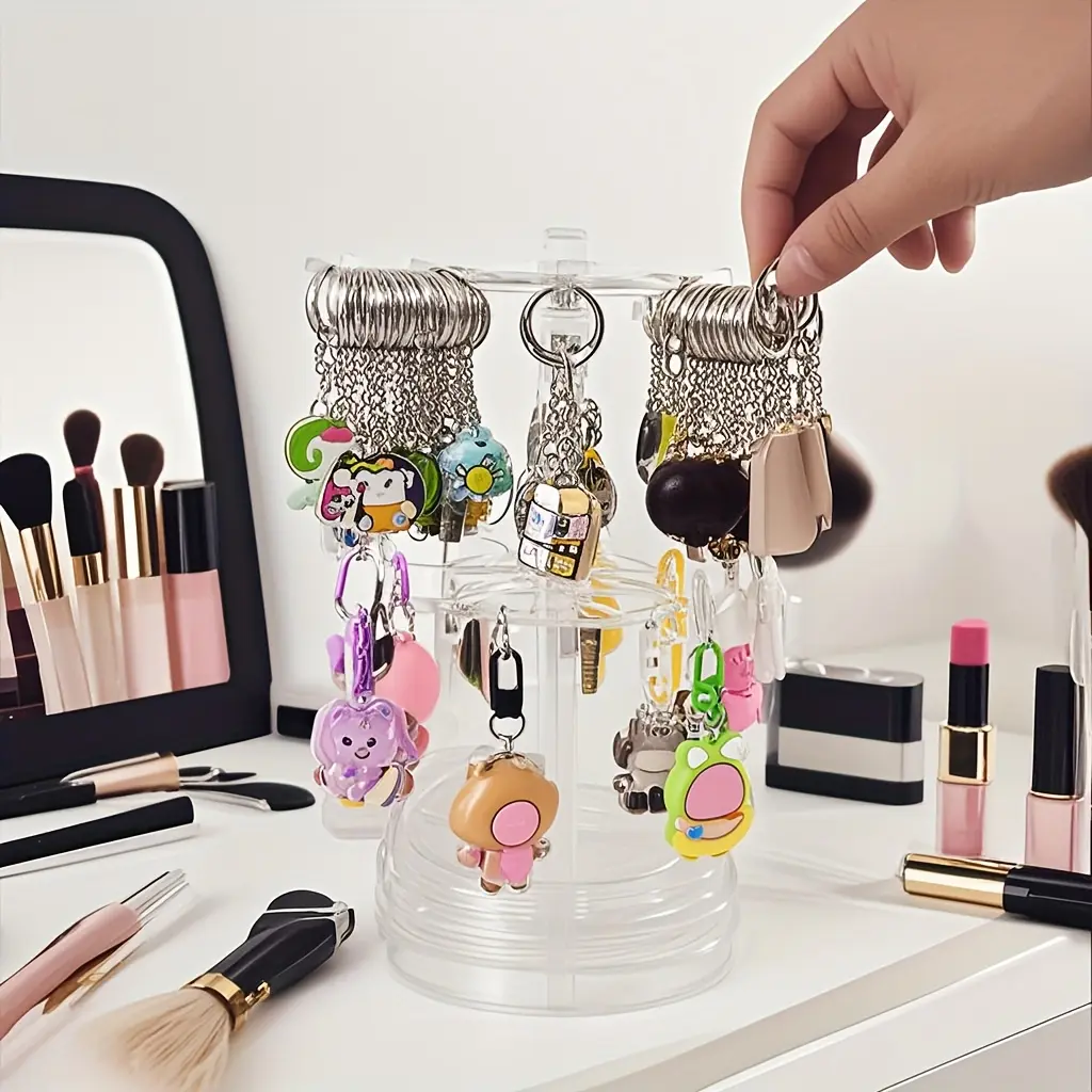 1pc Multilayer Storage, Double-Layer Rotating Detachable Jewelry Display Stand - Clear Plastic Multi-Hook Durable, Sturdy Storage Organizer for Necklaces, Keychains, Earrings - Home & Store Counter Use - Durable Plastic Organizers