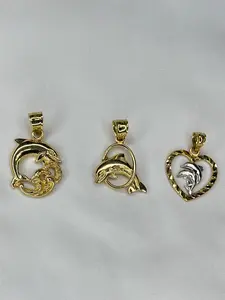 Elegantes diseños d dijes d delifines en oro real 10k