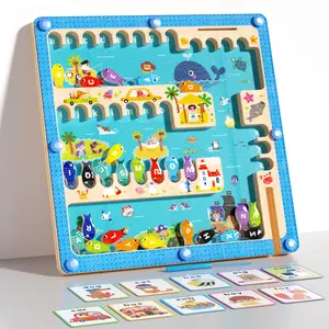 Edutree Ocean Alphabet Maze Puzzle – Magnetic Fishing Game, Wooden Montessori Letter Recognition Toy, Fine Motor Skills & Spelling Learning Gift for Kids, Mother's Day Maze Board