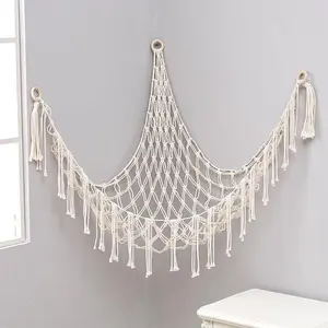 Toy Storage Net Bag, Hand-Woven Boho Decoration Triangle Wall Hanging Basket, Bedroom Organizer Room Dolls Storage Net, Bedside Hangable Hanging Hammock, Playroom Kidsroom Organizer