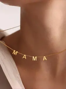 European And American Cross-Border New Products: Mama Stainless Steel Initial Letter Necklace, a Gift for Mother'S Day, Women'S Jewelry with English Letter Design, Alphabet Necklace, Chain Jewelry