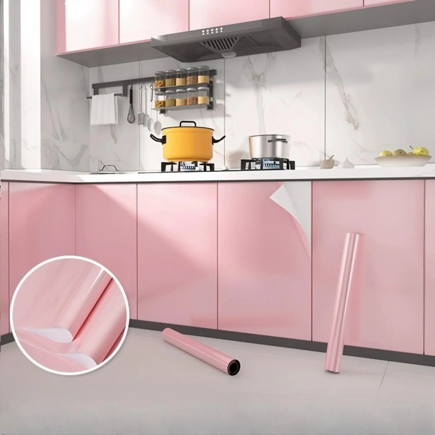 PVC Pearl Film Waterproof Wallpaper Room DIY Self-adhesive Pink/White Wardrobe Kitchen High Gloss Paste Furniture Wall Stickers