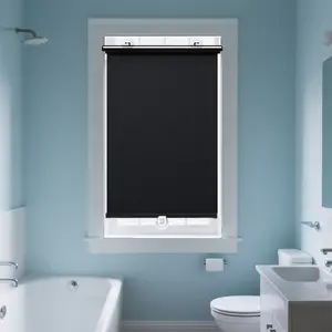 Drillblinds Black Blackout Roller Shades, No-Drill Suction Installation, Heat-Insulated Sun Blocking Window Blinds for Kitchen, Bedroom, Office, Non Drill Blinds