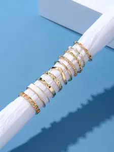 Women's Metal Pearl Ring Set, Stackable Rings, Fashionable Simple Design, Daily Wear Jewelry, Perfect Gift for Her, Trendy Accessory