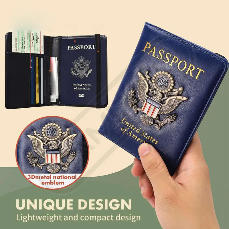 Lightweight Unisex Synthetic (PU Leather) Passport Holder Wallet Cover - RFID-Blocking US Passport Protector, Card Holder for ID, Travel & Certification Documents (for Men/Women)