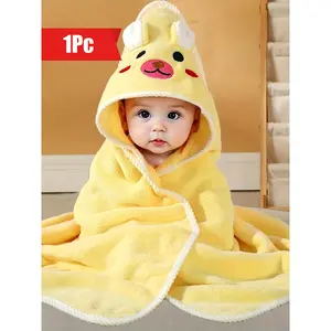 NewBaby Boy Cute Animal Ear Bathrobe Soft Breathable Strong Absorbency Cartoon Pattern Hooded Towel Comfortable Blanket Nap Blanket Stroller Blanket