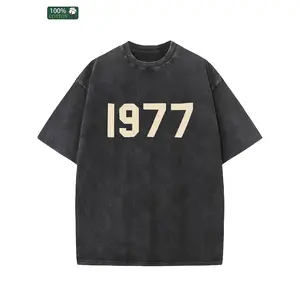 1977 Men And Women Washed T-Shirt, High Quality Thickened Combed Heavy, Street Style, Batik Washed Drop Shoulder Short Sleeve, Trendy Brand, Street Style