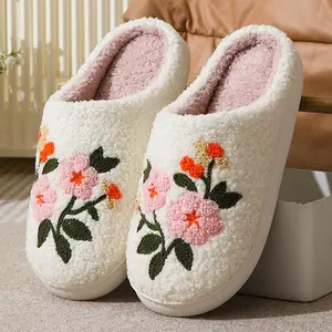 Comfortable Home Cotton Slippers with Cute Colorful Flowers for Men and Women Warm Indoor Slippers for Couples