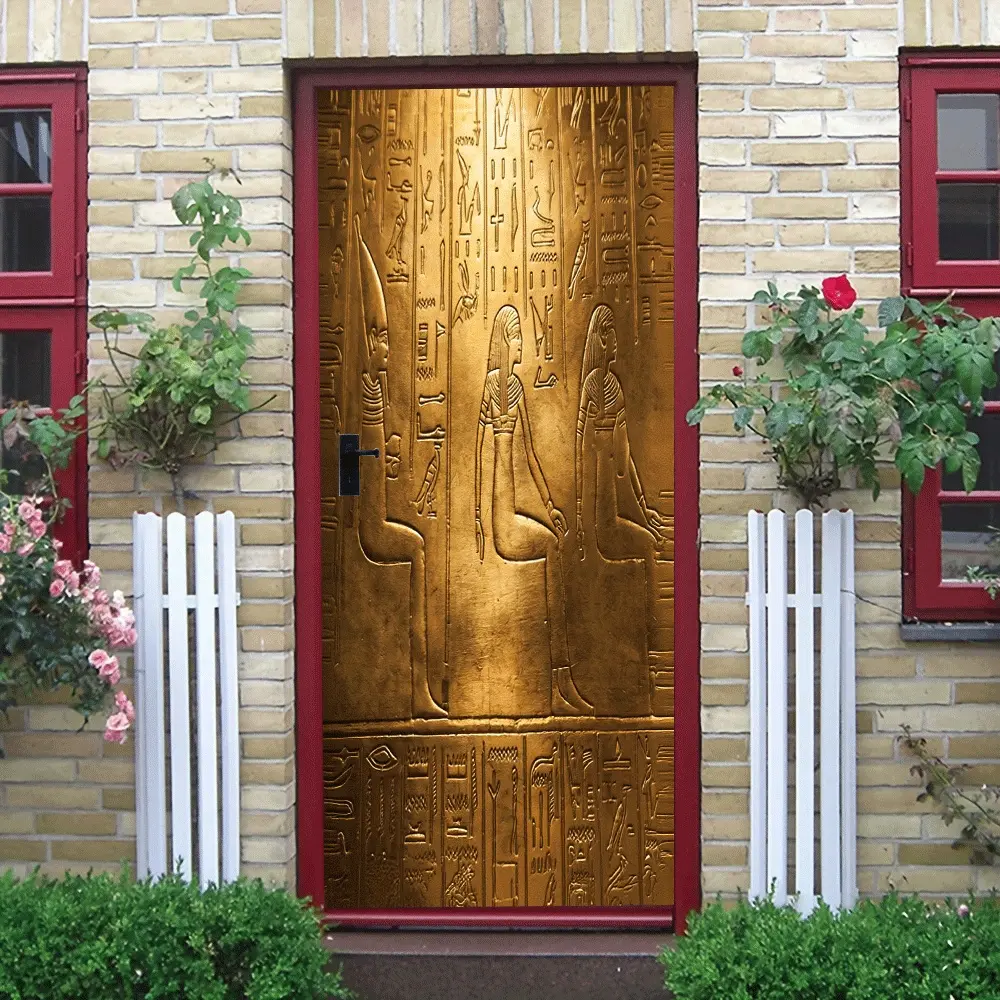 2pcs Egyptian Style Decorative Wall Stickers Gold Relief Mural Decals Self Adhesive Removable Home Decor for Living Room Bedroom Study Ancient Civilization Art Wall Decor Sticker Collage Self-Adhesive