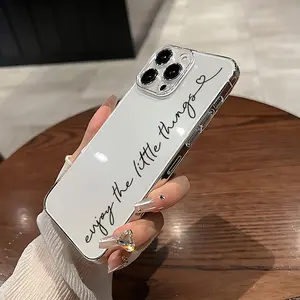 Minimalist "Enjoy The Little Things" Cursive Script Magnetic MagSafe Phone Case, Elegant Silver Electroplated Mirror Shockproof Protective Cover for iPhone 17/16/15/14/13/12/11/XS/XR/X/8/7 Mini/Plus/Pro/Pro Max/SE & Samsung Galaxy S25/S24/S23/S22 Ultra