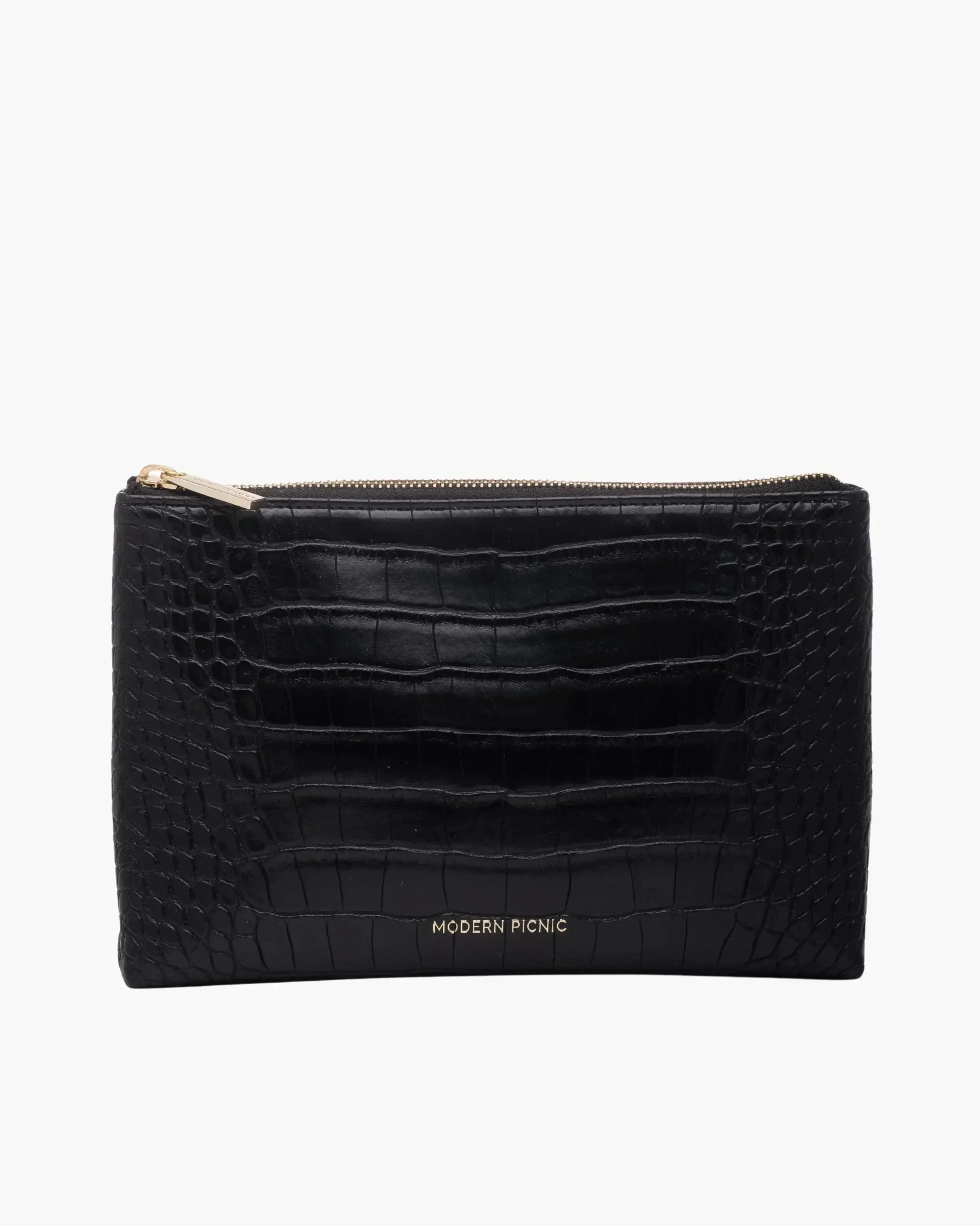 Modern Picnic Vegan Leather Insulated Snack Pouch in Black Croc, Vegan Leather Mini Cooler Bag, Easily Wipeable, Mini Lunch Bag, Small Women’s Lunch Bags for Work, Office & Outdoor | As Seen on Shark Tank