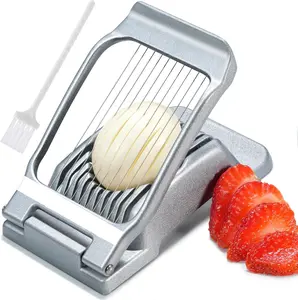 2Pcs Heavy Duty Stainless Steel Wire Egg Slicer for Hard Boiled Eggs & Strawberry Other Soft Food, Included Stable Slicer and Brush for Kitchen Supplies